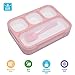Donxote Lunch Bento Box Leak-Proof Sealing Food Container - 4 Compartments With a Spoon - BPA-free Microwave-Safe Boxes (Pink)