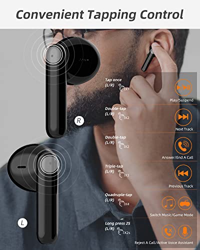 GIEC Wireless Earbuds Bluetooth Noise Cancelling Earbuds for Android Cellphone Bluetooth Headset with Microphone Bluetooth 5.0 Earphones Waterproof Headphones in Ear 60Hrs Music Playtime Black