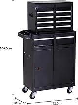 DURHAND Tool Chest 2 in 1 Metal Cabinet 5 Drawers Pegboard Wheels 60x28x104.5cm view 2