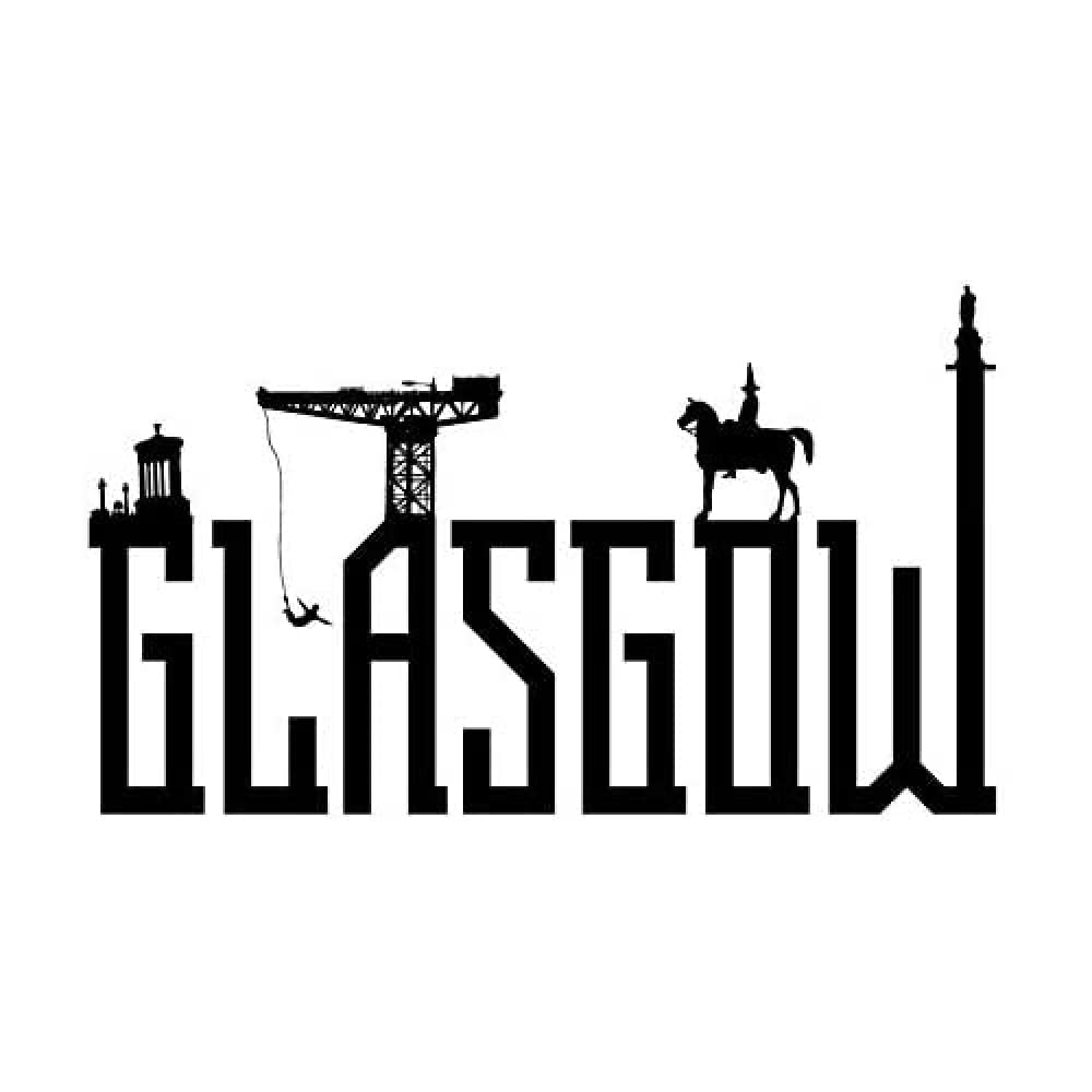 Wee Blue Coo Glasgow City Scotland Landmarks Typography Silhouettes Canvas Print