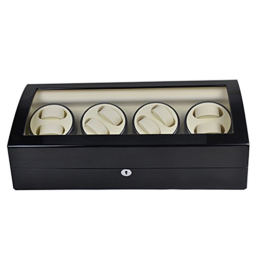 Luxury 8+9 Automatic Rotation Black Wood Leather Watch Winder Storage Display Case Box - Thumbnail 6