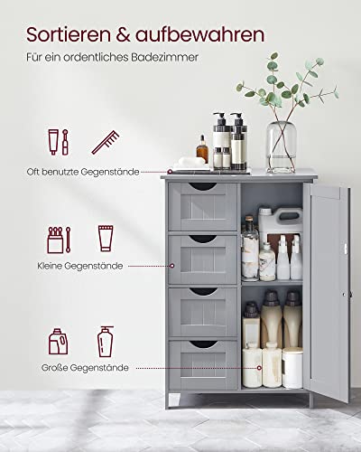 VASAGLE LHC041P36 Narrow Bathroom Cabinet Side Cabinet Chest of Drawers with 4 Drawers Cabinet Door Adjustable Shelf 30 x 55 x 82 cm Dove Grey