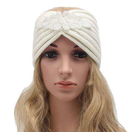 Women Knitted Headband Ear Warmer Stretchy Headwrap Head Wrap Hair Band Turban for Cold Whether by BCDshop (White 3)