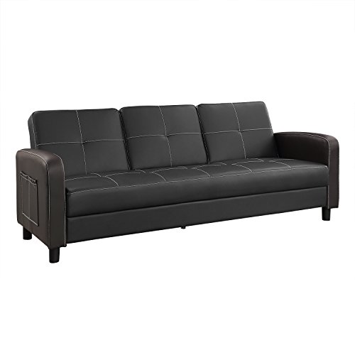 Buy 3 Seater Faux Leather Sofa Bed with Cup Holder and Arms in 4