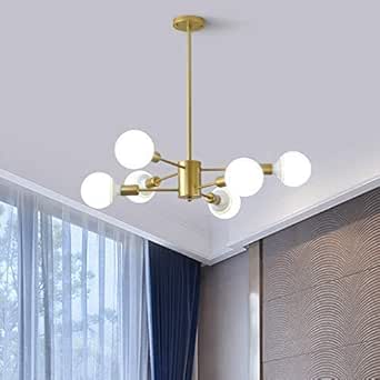 Lámpara moderna lámpara del oro con 6 luces mediados de siglo Latón