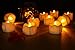 Youngerbaby 12pcs Amber Flicker LED Tea Lights Wax Dripped Battery Operated Candle Unscented Small Led Flameless Candles with Timer -6hr On-18 Hr Off for Christmas Wedding (12pcs Flickering Yellow)