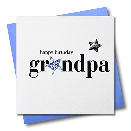 Claire Giles Greeting Cards, Happy Birthday Grandpa Card, Blue Stars design Birthday Greeting Card, Embellished with a shiny padded star