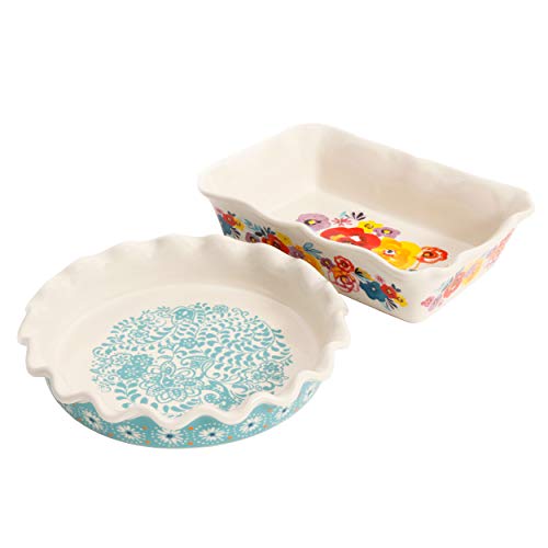 The Pioneer Woman Flea Market 2-Piece Pie Plate Set bundle with The Pioneer Woman Spring Bouquet 2-Piece Baker Set