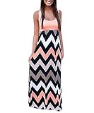 Yidarton Womens Wave Striped Summer Beach Dress Party Long Maxi Dresses Pink Medium