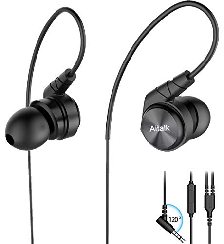 Fitness Earbuds Wired, Sweatproof Stereo Bass Earhook Headphones Running Earphones with Microphone, Remote, Clip Over Ear Noise Isolating Jogging Buds Sports Earbuds for Exercise, Gym, Workout, Black