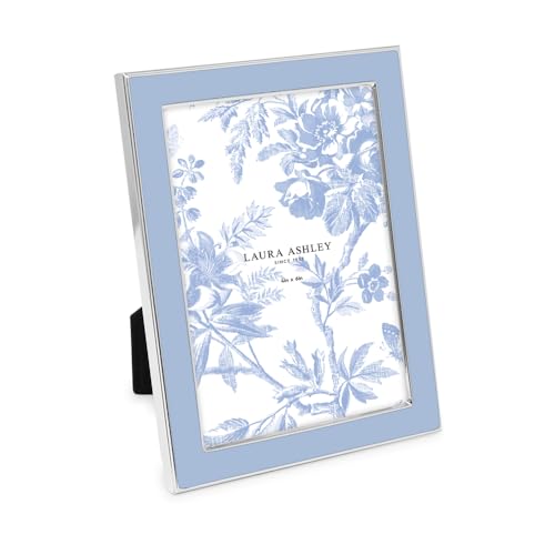Laura Ashley 4x6 Cashmere Blue Enamel Picture Frame, Silver Metal Edge with Easel, for Countertop, Tabletop Display, Bookshelf, Desk, Wall Decor, Photo Gallery (4x6, Cashmere Blue W/Silver)