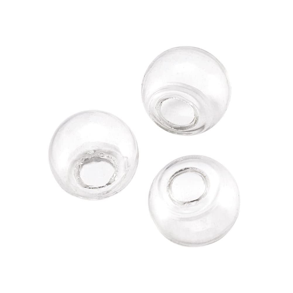 Boutigem 100pcs Clear Blown Glass Globe Beads Round Ball Bottles Beads 14mm for Stud Earring Necklace Craft DIY Making with 3~5mm Half Hole — image 1