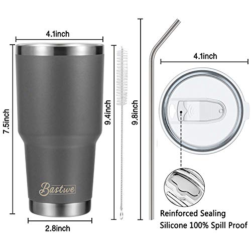 4 Pack 30oz Vacuum Insulated Tumblers, Bastwe Double Wall Stainless Steel Travel Tumblers with Lids and Straws for Home, Office, School, Works Great for Ice Drink, Hot Beverage (Seafoam + Gray)