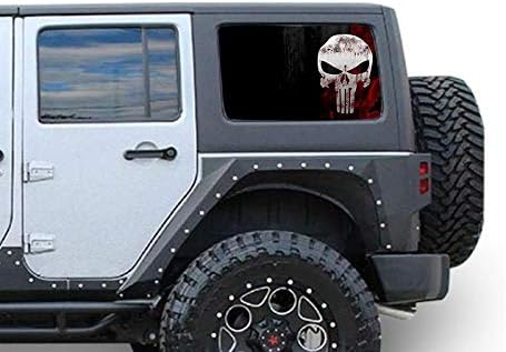 Gold Fish Decals Side Set Window Perforated See Thru Graphic Decal Sticker Scull 2 Compatible with Jeep Wrangler 4 Doors JK -Rubicon