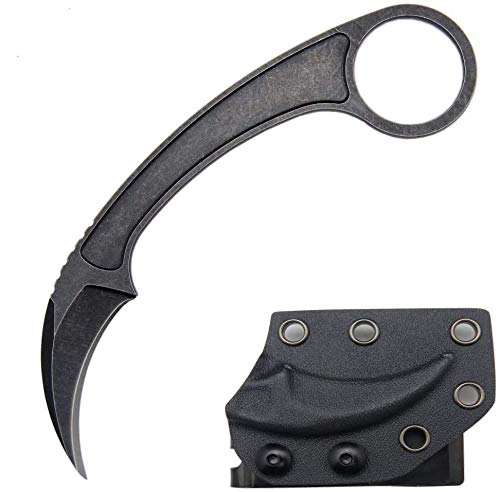 Canku C1102 Fixed Blade Knife Tactical Knife D2 Blade, Stainless Steel Handle for Outdoor Hunting, Survival, Tactical and EDC, Fixed Blade Karambit Claw Knife with K Sheath