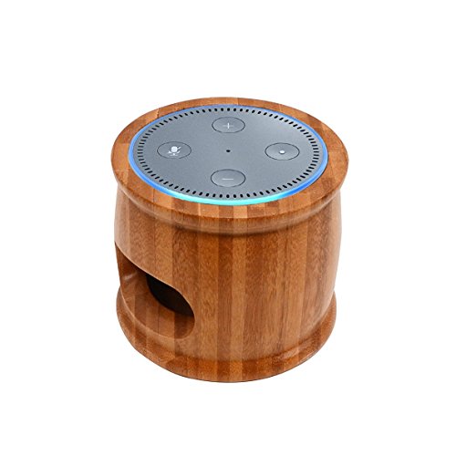 Click Here to See More Images Natural Solid Bamboo Wood Stand Holder for Alexa Echo Dot No Messy Wires or Screws,Compact Holder Case Plug in Kitchens, Bathroom And Bedroom