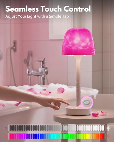 Relaxing Shower Lamp - Waterproof Bathroom Light with 16 Color Ocean Wave Projector, 6000mAh Rechargeable Shower Light with Remote & Touch Control, Cordless Lamp for Bathroom Shower Bathtub
