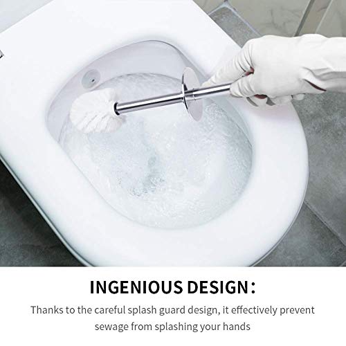 HOMTOYOU Toilet Brush and Holder Stainless Steel, Length Handle Toilet Bowl Brush Scrubber Set with Durable Bristles and Sturdy Stand for Toilet and Bathroom (White and Black 2 Pack) - Thumbnail 2