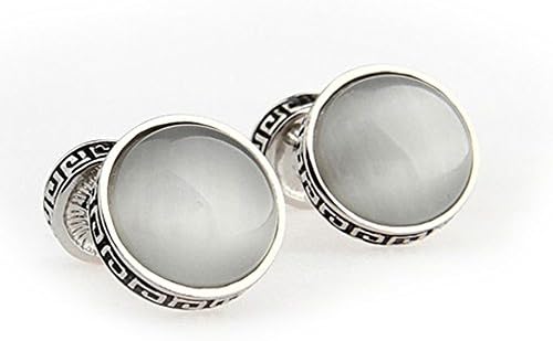 Mens Cuff Links Roman Greek Tile White Tigers Eye Straight Solid Post Cufflinks