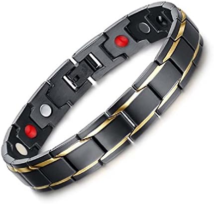 Topda123-Exquisite Stainless Steel Mens Magnetic Gold Black Chain Bracelet with Magnets and Nice Gift Box