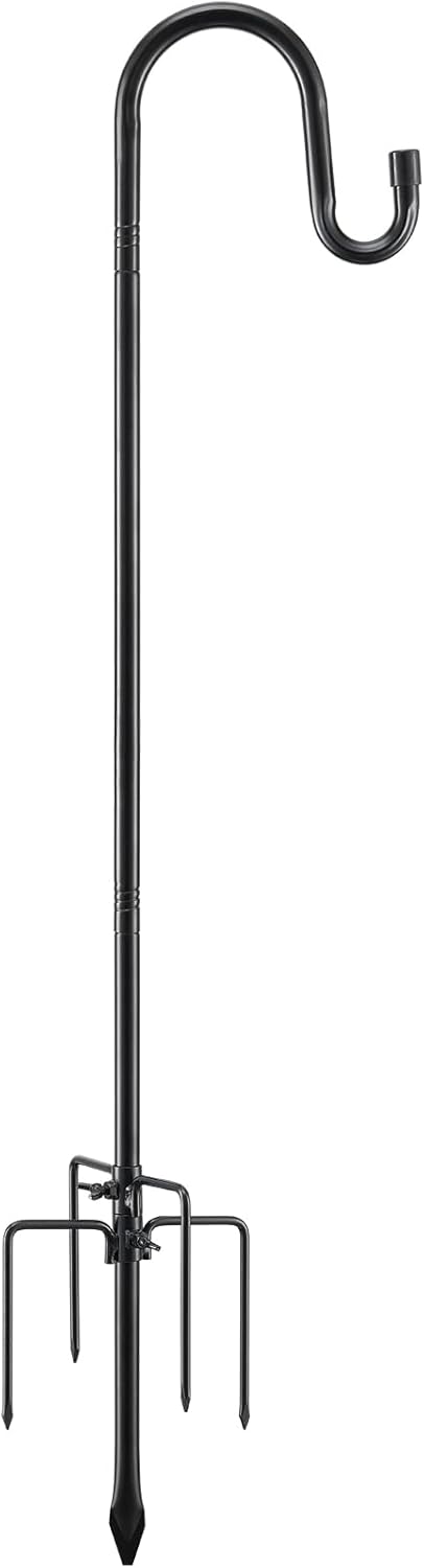 Outdoor Shepherd's Hooks - HOME RIGHT Shepherds Hook - 46 Inch Bird Feeder Pole with 5 Prongs Base - Heavy Duty Rustproof Shepards Hooks for Outdoor Bird Feeder, Solar Lights, Lanterns, Flower Basket