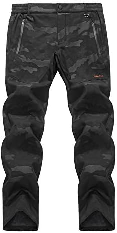 LHHMZ Men’s Fleece Hiking Trousers Soft Shell Walking Trousers Water Resistant Stretch Winter Outdoor Working Casual Camouflage Trousers Pants