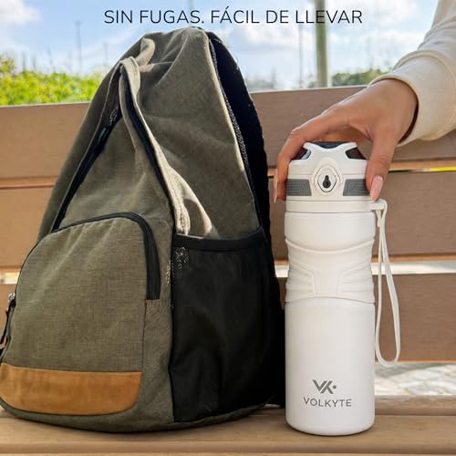 Thermal Bottle 316 Stainless Steel 600 ml Double Walled, Leakproof, Keeps Hot 12 Hours/Cold 24 Hours with Safety Lock and Strap (White)