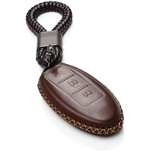 Vitodeco Leather Keyless Entry Remote Control Smart Key Case Cover with a Key Chain for Nissan & Infiniti (3 Buttons, Brown)