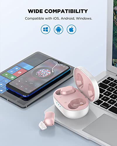 HTC Bluetooth Wireless Earbuds 2 Plus Touch Control Bluetooth 5.3 with USB-C Charging Case IPX4 Splashproof in-Ear Stereo Earbuds Bulit-in Microphones-Pink