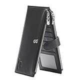 PEIUJIN RFID Blocking Men's Genuine Cow Leather Long Purse Mens Wallet Money Clip