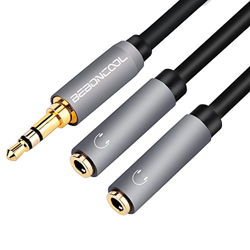 Headphone Splitter, BEBONCOOL 3.5mm Aux Splitter, 3-Pole Male to Dual Female Headset Adapter for Audio Jack