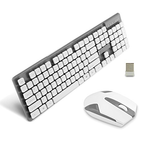 E-More Ultra-thin Elegant 2.4G Multimedia Optical Wireless Keyboard and 1600DPI Game Mouse Set Control & USB Receiver Kit Silicon for PC Laptop Notebook(White with Gray)