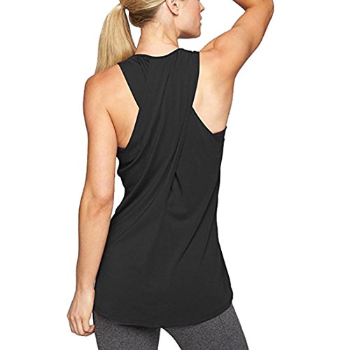 Clearance! Women's Sexy Backless Workout Tank Yoga Active Tops Racerback Cross Back Vest Casual T Shirt (L, Black)