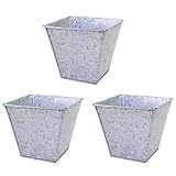Hosley Set of 3 7 Inch Galvanized Planters Buckets Ideal for Party Wedding Country Picnic Caddy Tableware Floral Pots Votive Candle Gardens W1