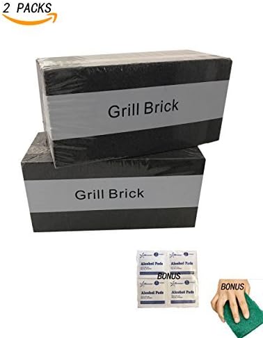 2 Packs-8"x 4"x 3 1/2"Grill Cleaning Brick, Grilling Stone Cleaner--Descaling /w 1BBQ Block Construction, Removes Encrusted Greases,Stains Residues,Dirt (EZ-5 Scouring Pad /w Alcohol Pads Included )