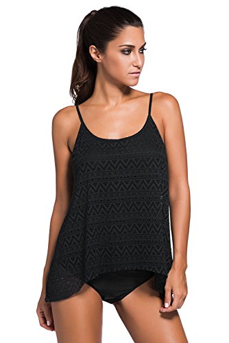 ZKESS Women's Stripes Tankini Top Bikini Swimwear with Brief S - XXXL Plus Size