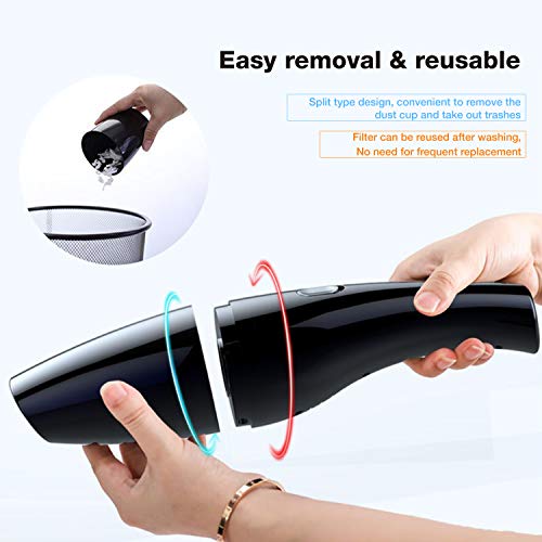 Cordless Handheld Vacuums Car Vacuum Cleaner High Power Portable Vacuum Cleaner Best Gift for Men for Car with Reusable 2 Pcs Steel HEPA Filter Wet and Dry Use Low Noise Black