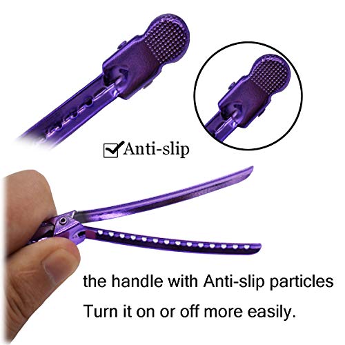 Hair Duckbill Clips for Women, 12 Pcs Professional Rustproof Metal Hair Styling Clips Hair Clip Set, 3.7 Inches Durable Salon Hair Clips Styling Tools for Salon, Personal &thick Hair (Purple)