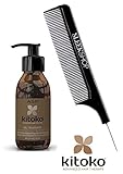 Affinage ASP KITOKO OIL TREATMENT with Karite Oil, Argan Oil, UV Filter, Vitamins A & E (with Sleek Steel Pin Tail Comb) (3.88 oz / 115 ml)