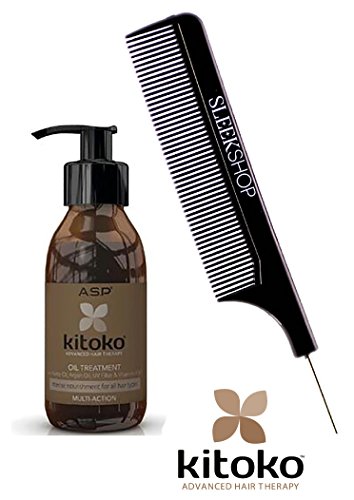 Affinage ASP KITOKO OIL TREATMENT with Karite Oil, Argan Oil, UV Filter, & Vitamins A & E (with Sleek Steel Pin Tail Comb) (3.88 oz / 115 ml)
