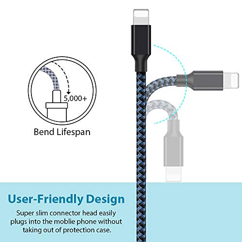 Vanzon Phone Cable 5Pack (2x3FT 2x6FT 10FT) to USB Syncing Data and Nylon Braided Cord Charger Charging Cable Compatible Phone XS MAX, XR, X, 8, 7, 7 Plus, 6, 6s, 6 Plus, 5, 5c, 5s, SE-Blue