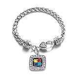 Autism Awareness Jigsaw Classic Silver Plated Fashion Square Crystal Charm Bracelet.