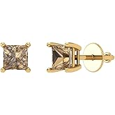 14K Yellow Gold Simulated Champagne Diamond Stud Earrings with Screw back - Hypoallergenic, 0.5 cttw - Minimalist Women's Fine Jewelry