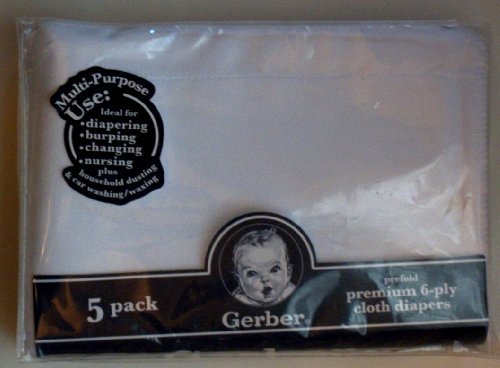Gerber Prefold Premium 6-Ply Cloth Diapers, 5-Pack