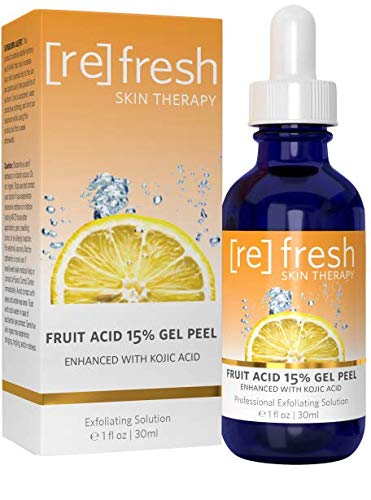 Refresh Skin Therapy Fruit Acid Chemical Peel with Kojic Acid 15% - Lactic Acid, Glycolic Acid Natural Facial Gel Peel , 1 ounce