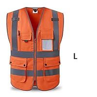 Qiupei Reflective Vests Multi-Pocket Traffic Road Sanitation Vest 1 Reflective Vest Construction Site Safety Protective Clothing (Color : Orange, Size : L)