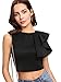 Verdusa Women's Round Neck Ruffle Trim Tank Crop Top Black M