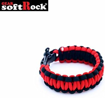 Softrock Gear ST-SRG-PB-RED21-BLK4-2T Paracord Survival Bracelet with Stainless Steel Shackle, Color Red/Black (2-Tone)