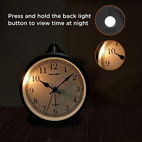 Peakeep 4" Battery Operated Antique Retro Analog Alarm Clock, Small