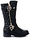 Kids Girls Mango21 Black Dual Buckle/Zipper Quilted Mid Calf Motorcycle Boots-3